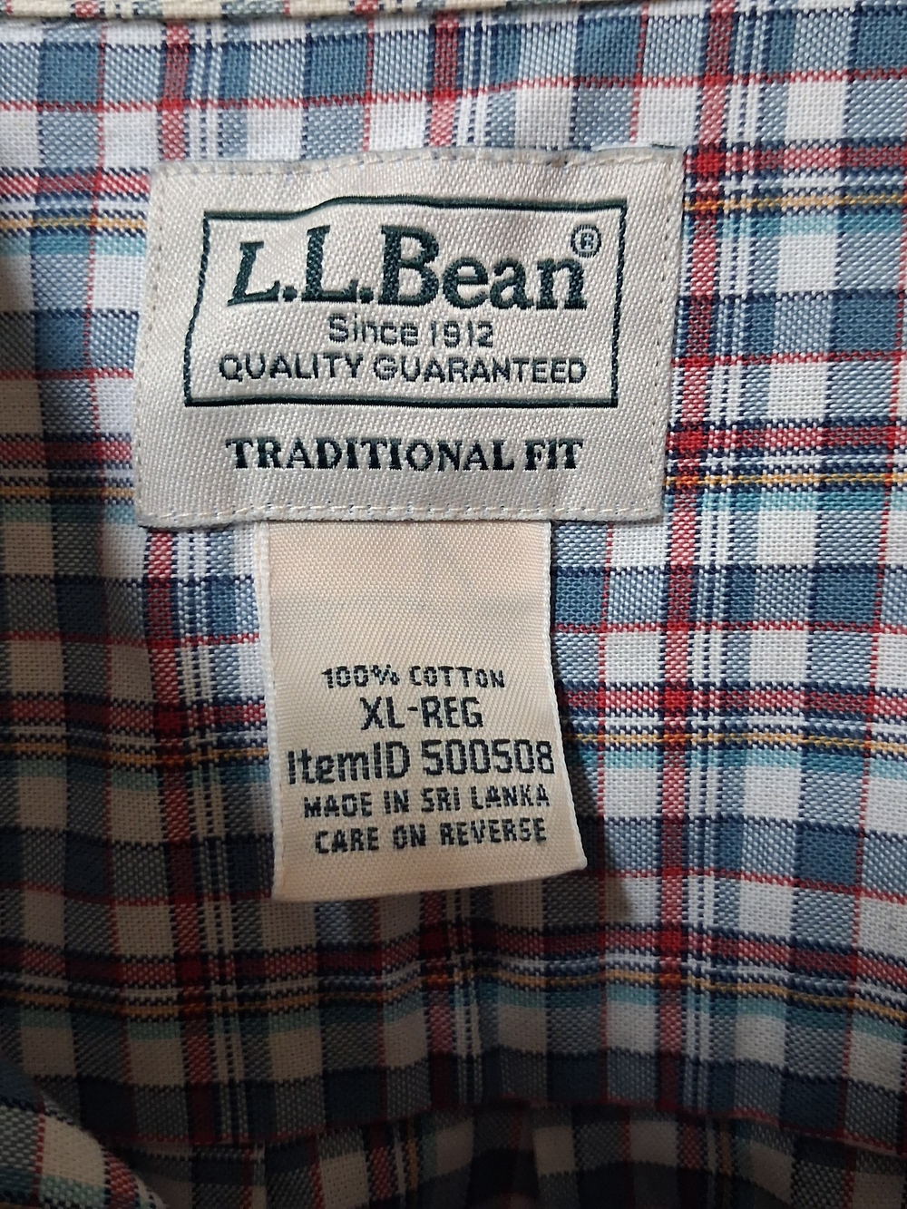 LL Bean Mens XL Traditional Fit Plaid Button Down Shirt ID 500508 - Picture 7 of 7